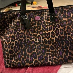 Coach Leopard Print Tote Bag - Purple and Brown